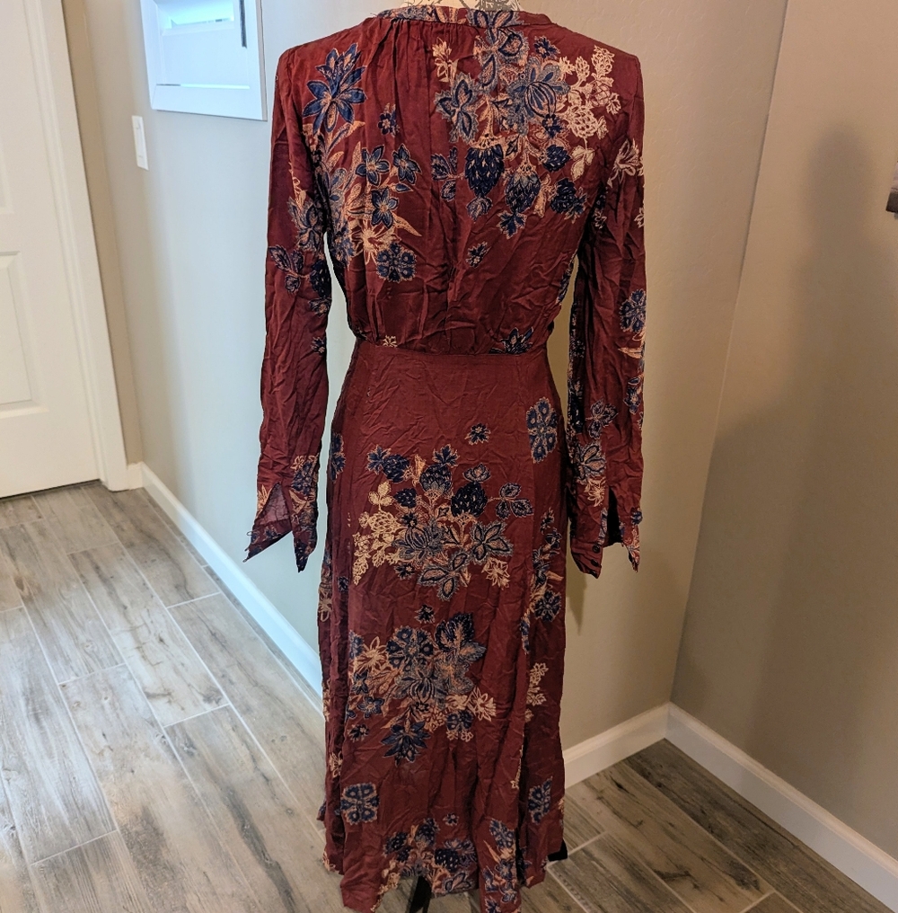 Free People Maxi Dress Floral V-Neck Maxi Dress Size 4 Long Sleeve - Picture 3 of 4